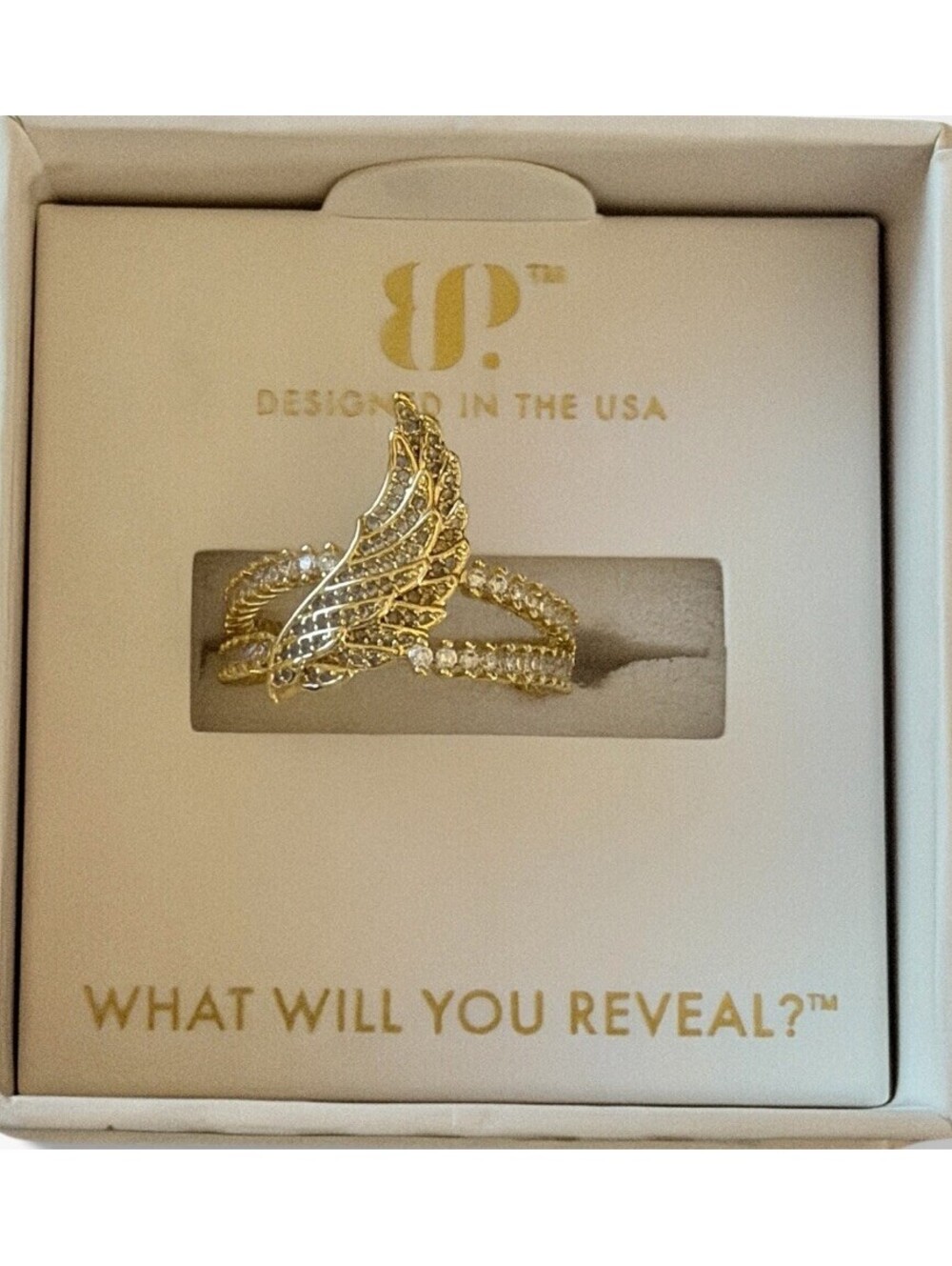 Bomb Party Halo Sz 9 "Patricia Ann" Genuine Moonstone Yellow Gold (Angel Wing)